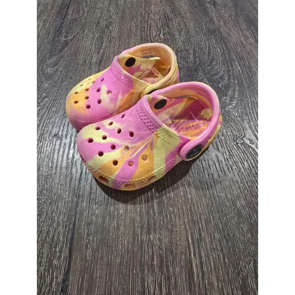 Crocs Toddler Classic Clogs Tie Dye Pink Yellow Orange Size C4 Slip On Shoes